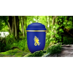 Biodegradable Cremation Ashes Funeral Urn / Casket - CELESTIAL BLUE with PRAYING HANDS